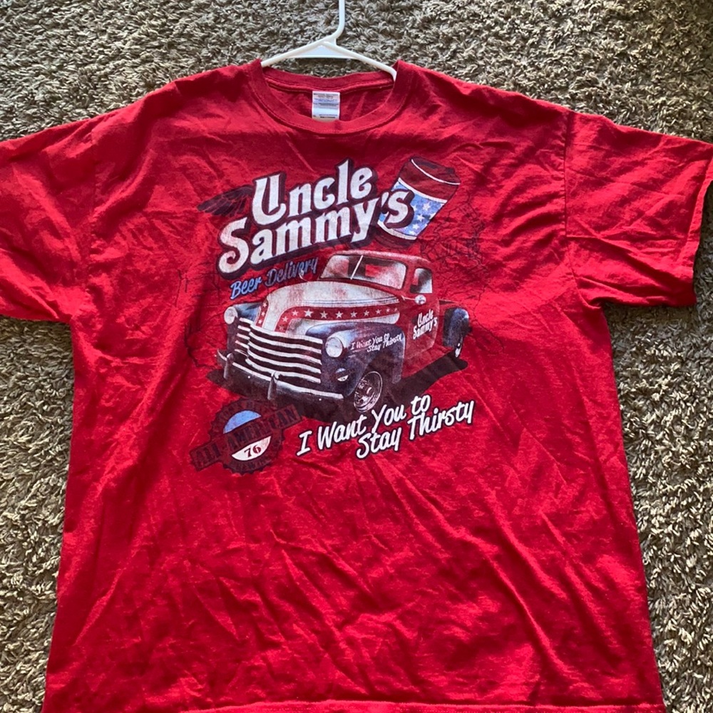 Red thrifted shirt